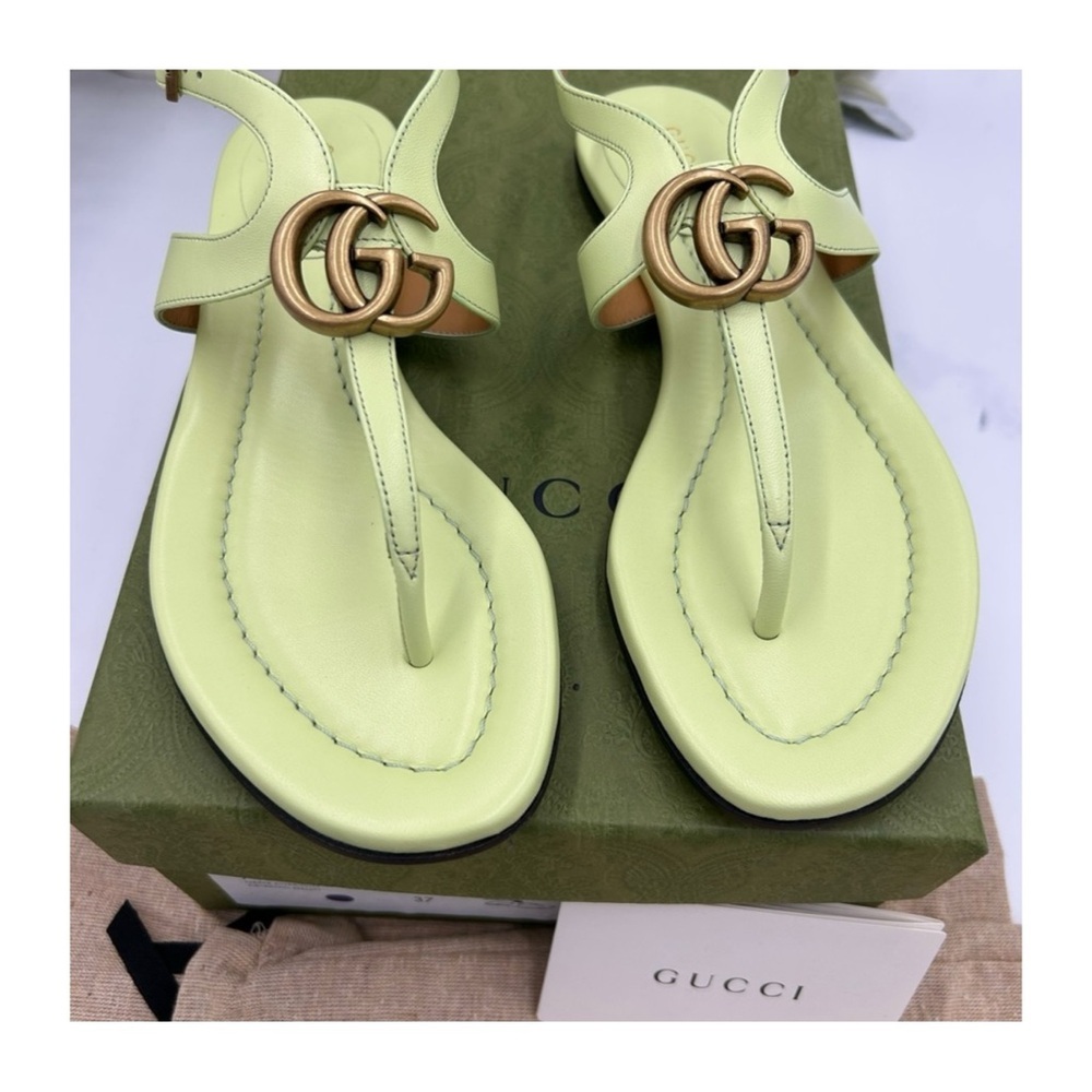 Gucci, GG Marmont, leather thong, sandals, pistachio size 37 made Italy - Picture 6 of 6